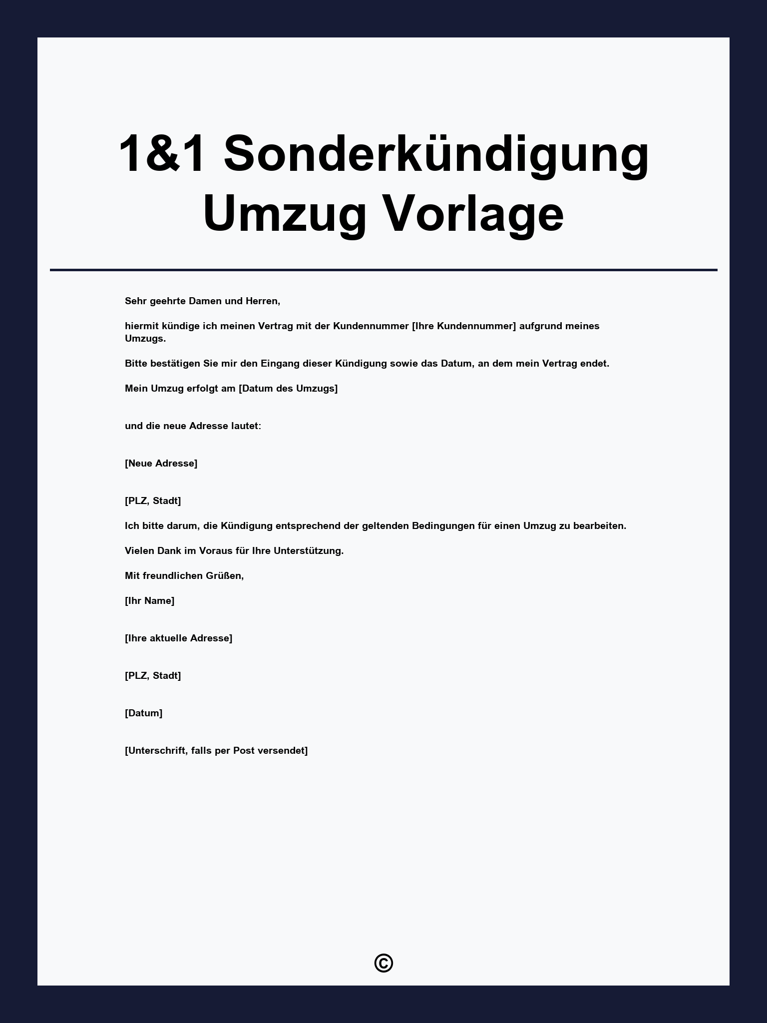 1&1 Sonderkündigung Umzug Vorlage