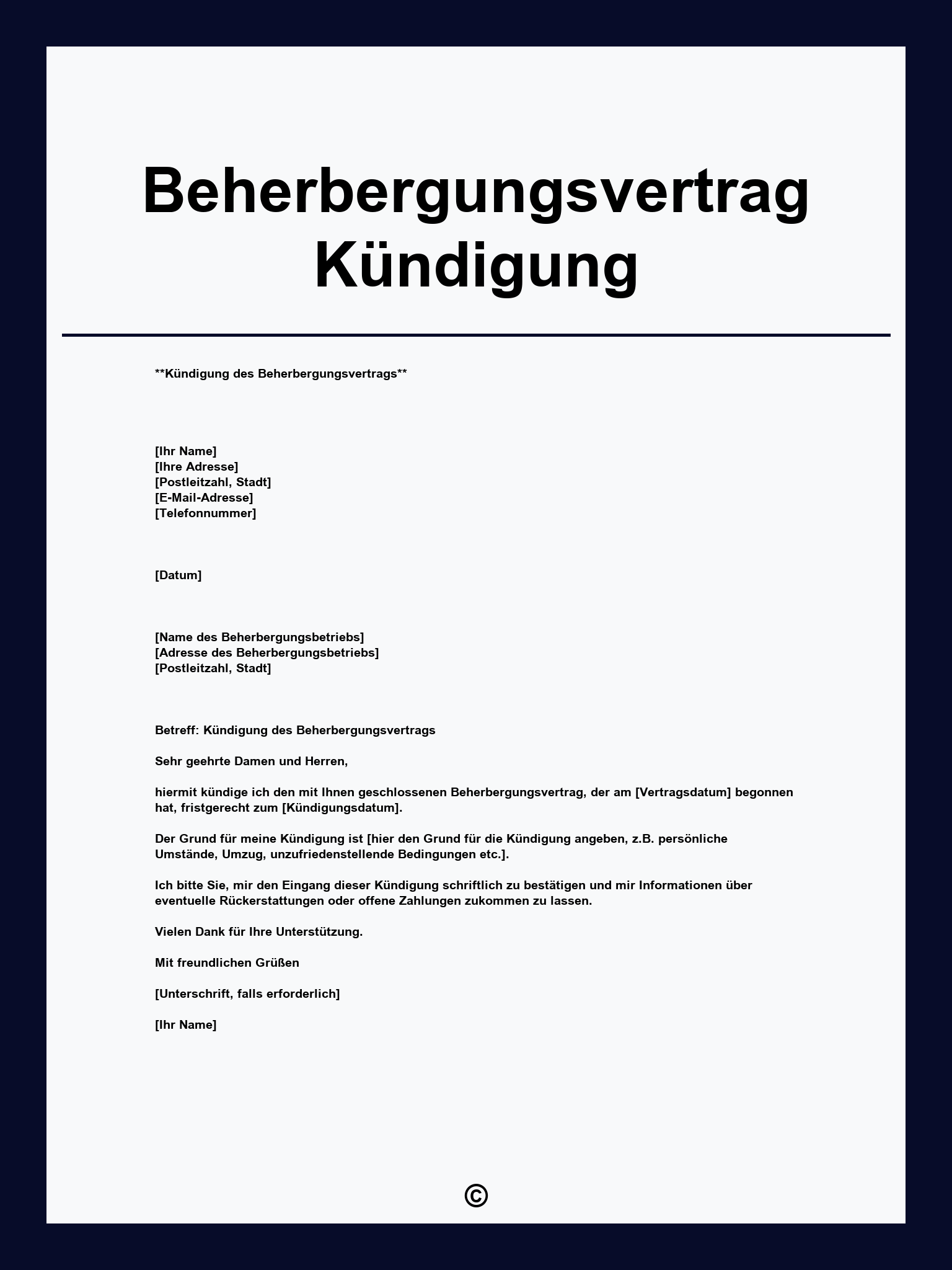 Beherbergungsvertrag Kündigung