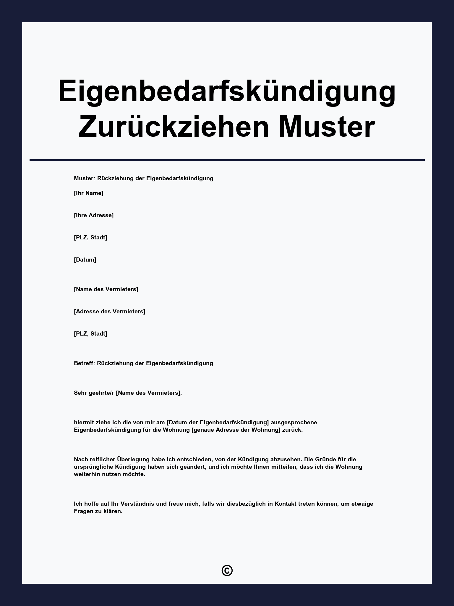 Eigenbedarfskündigung Zurückziehen Muster
