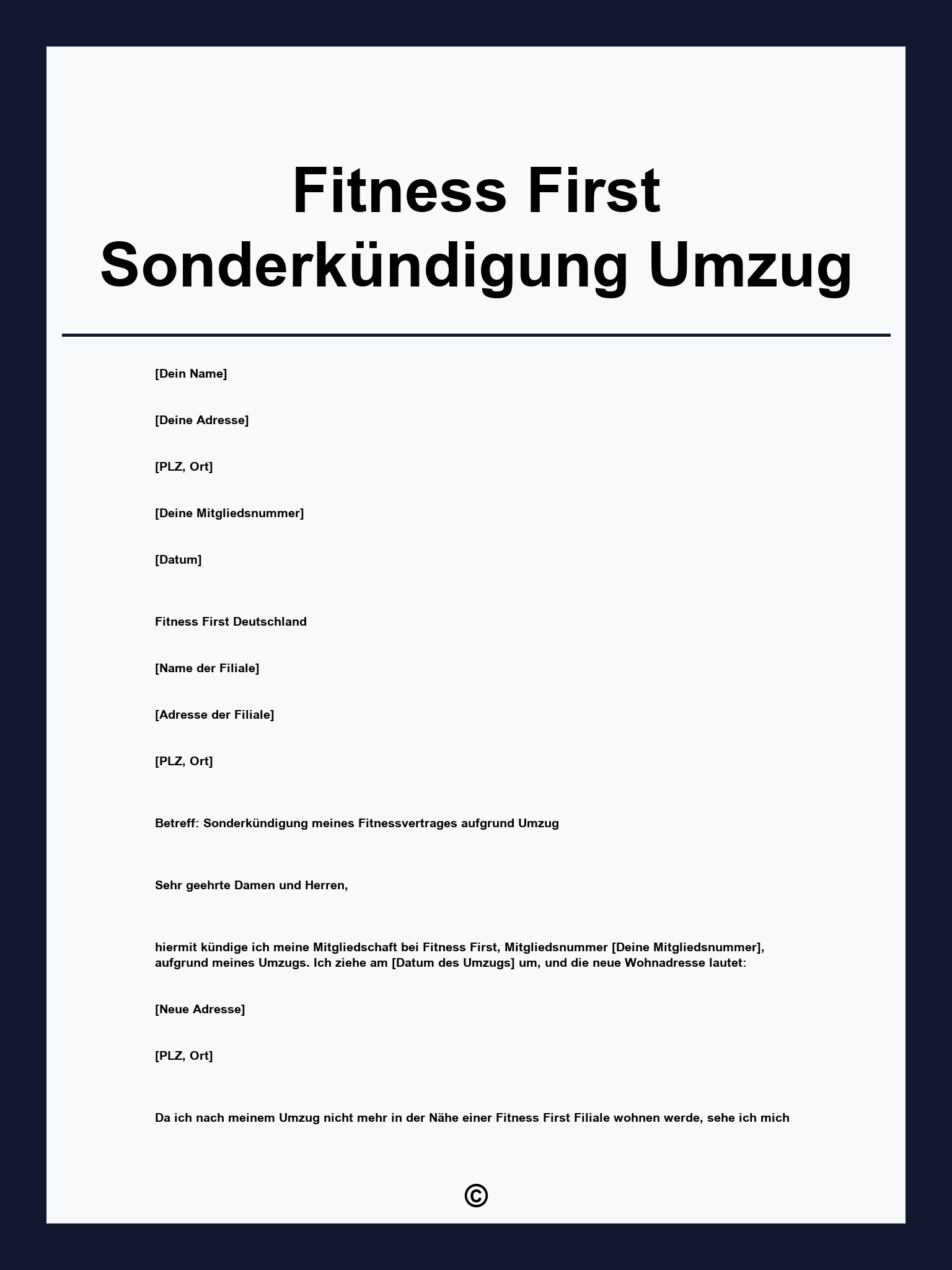 Fitness First Sonderkündigung Umzug