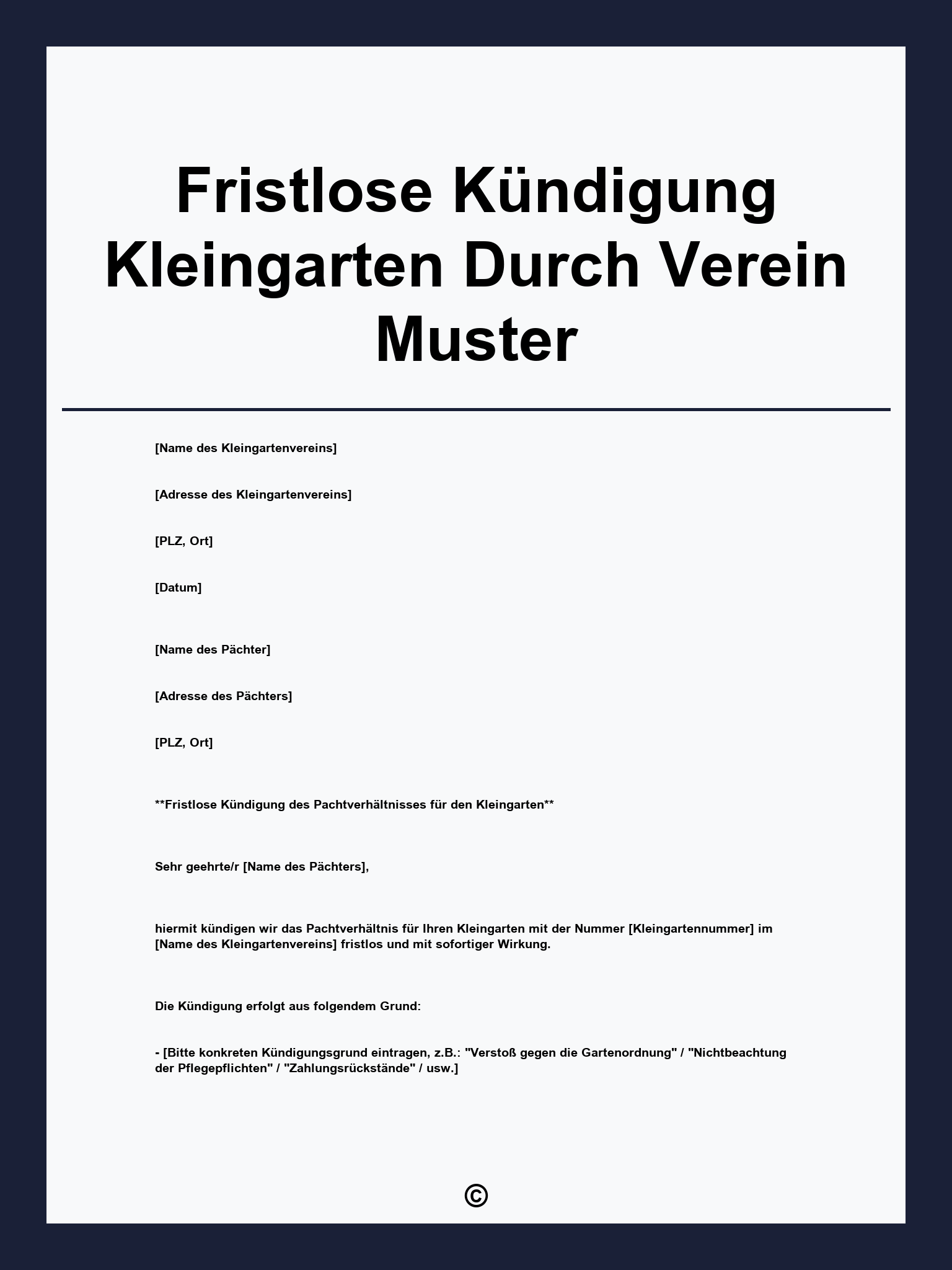 Fristlose Kündigung Kleingarten Durch Verein Muster
