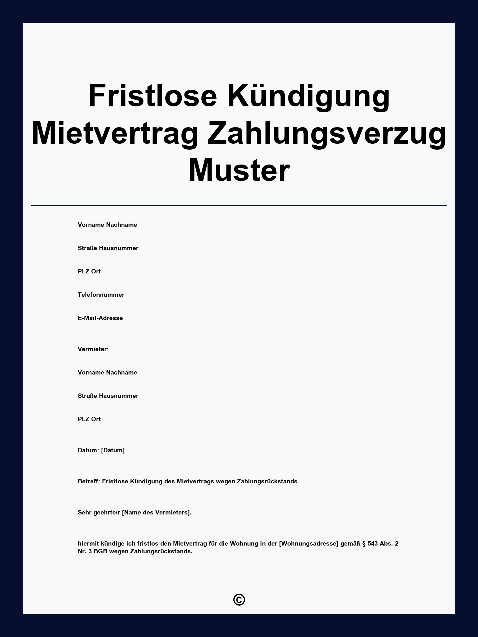 Fristlose Kündigung Mietvertrag Zahlungsverzug Muster