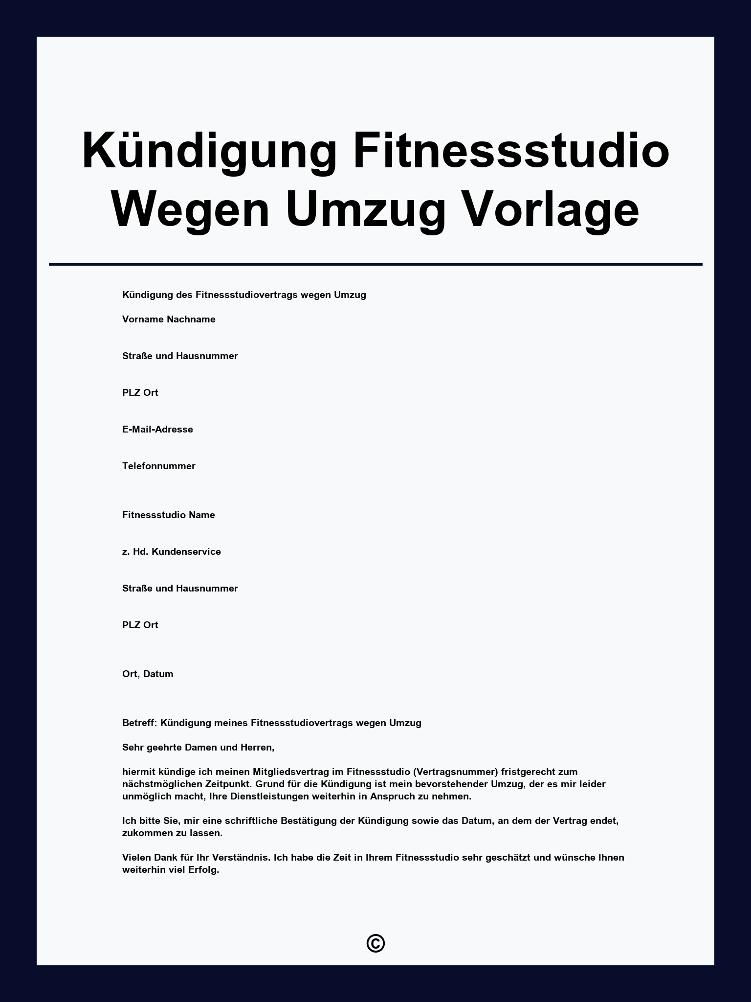 Kündigung Fitnessstudio Wegen Umzug Vorlage