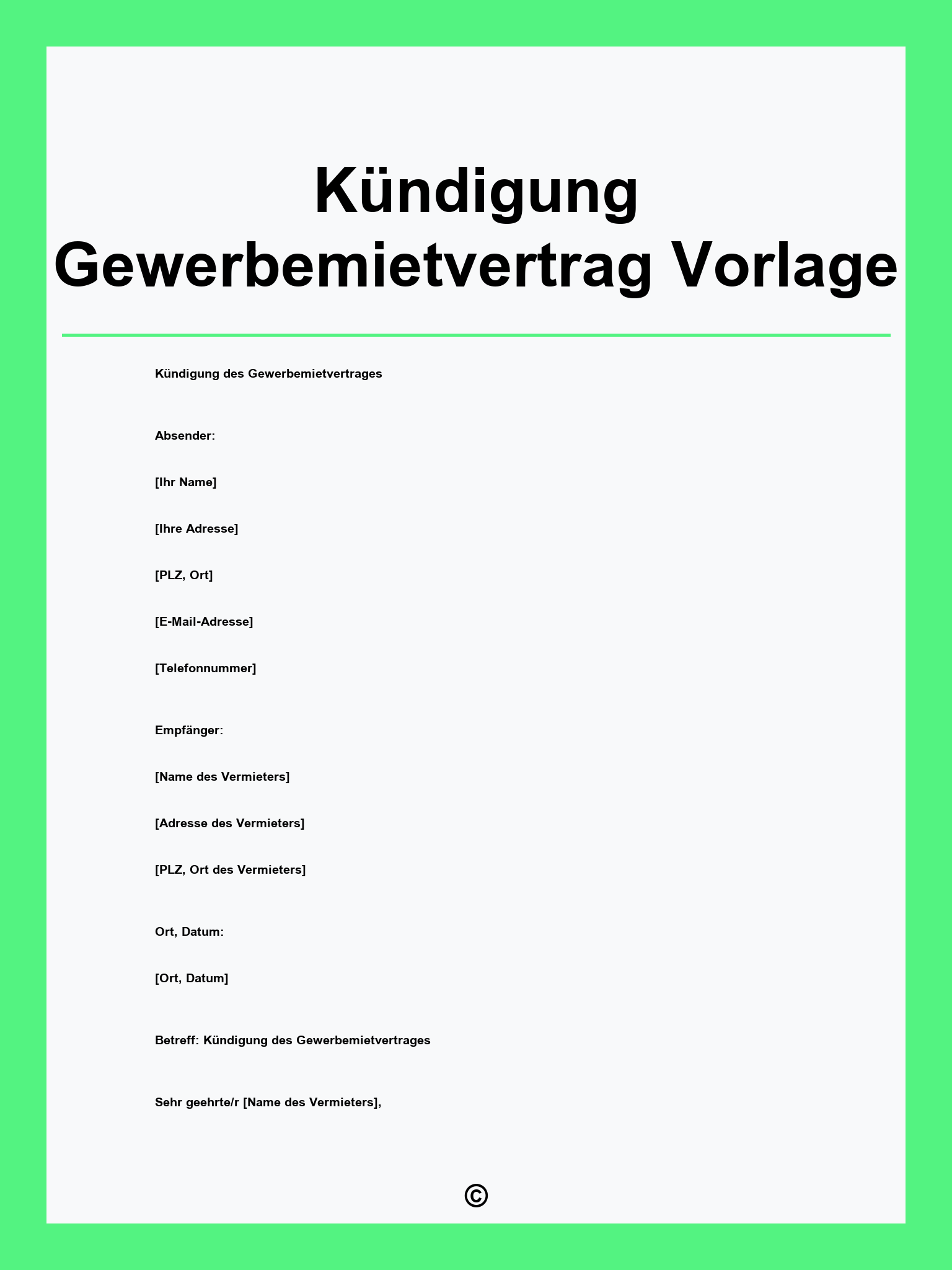 Kündigung Gewerbemietvertrag Vorlage