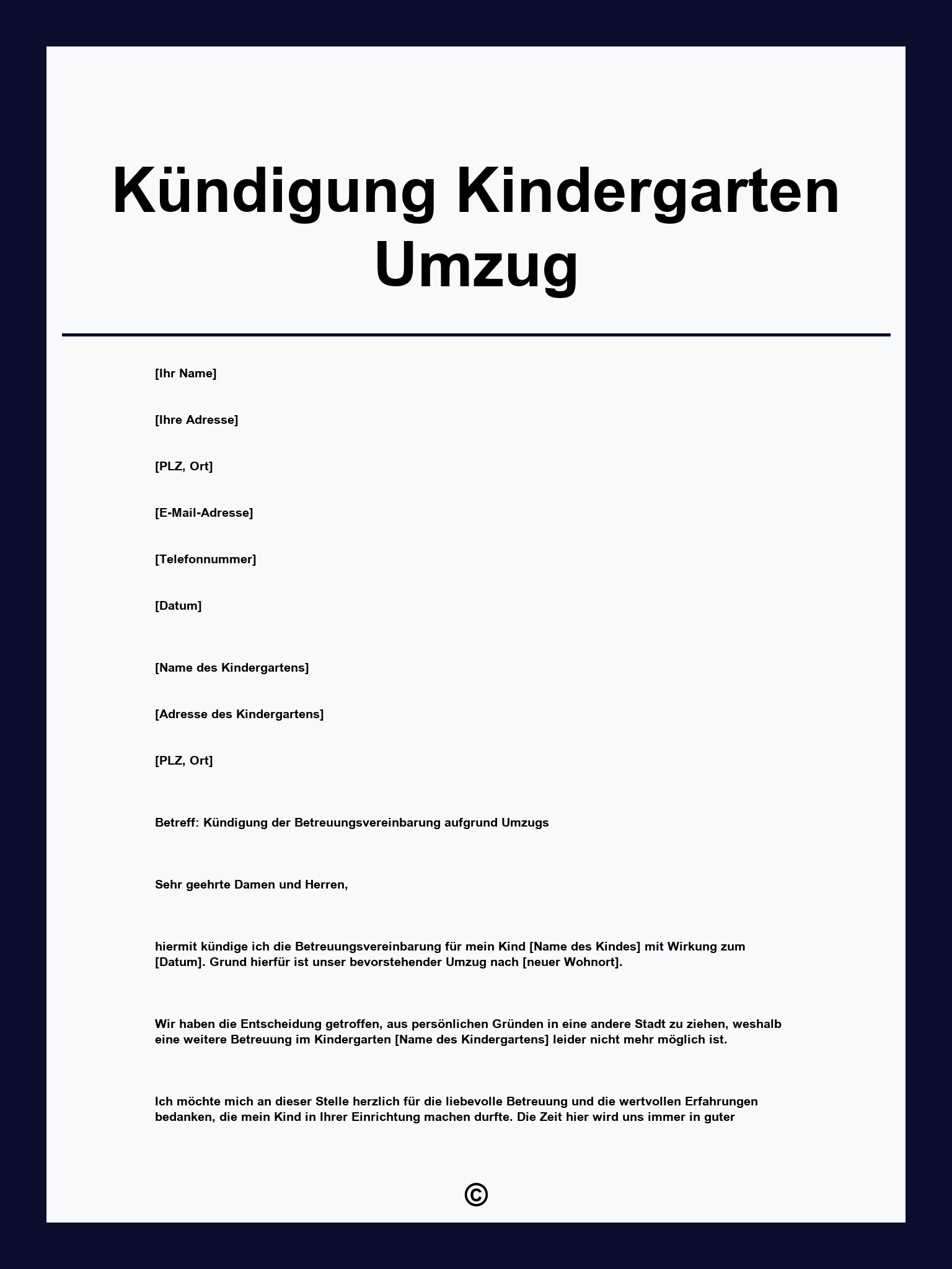 Kündigung Kindergarten Umzug