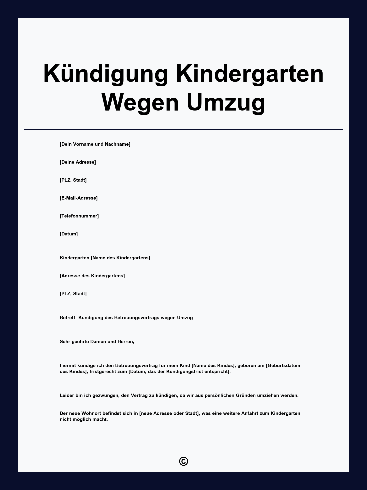 Kündigung Kindergarten Wegen Umzug