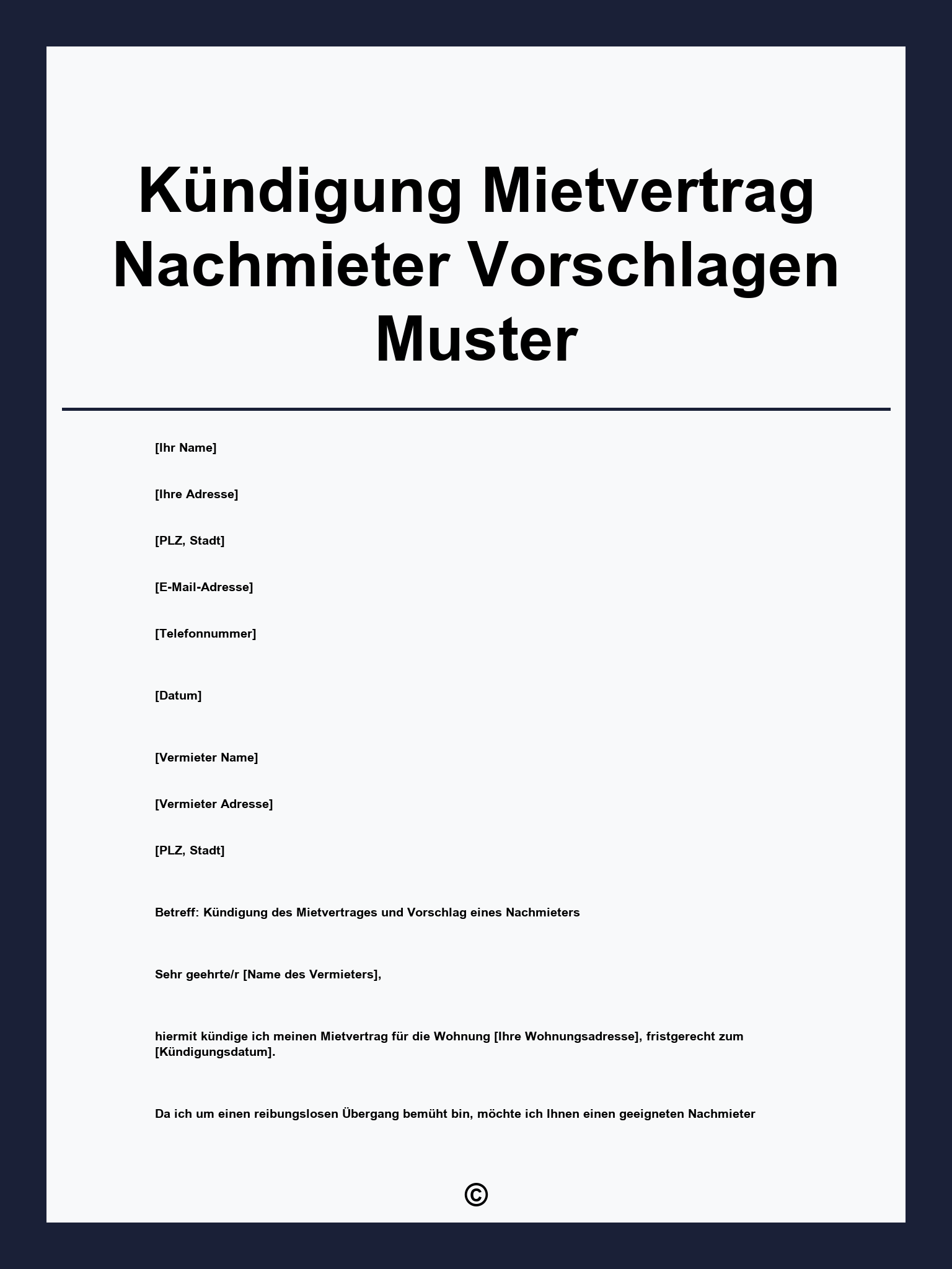 Kündigung Mietvertrag Nachmieter Vorschlagen Muster