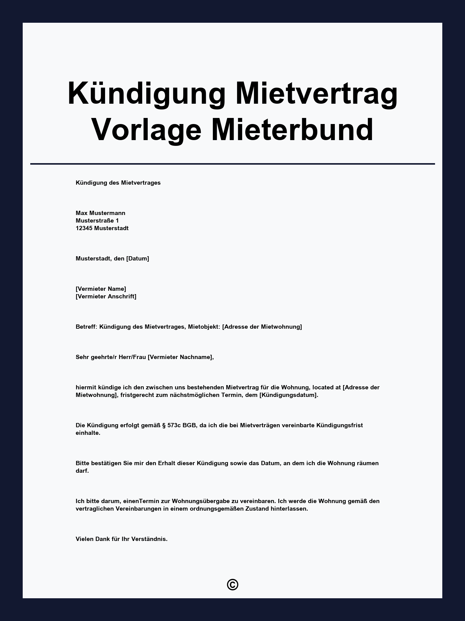 Kündigung Mietvertrag Vorlage Mieterbund