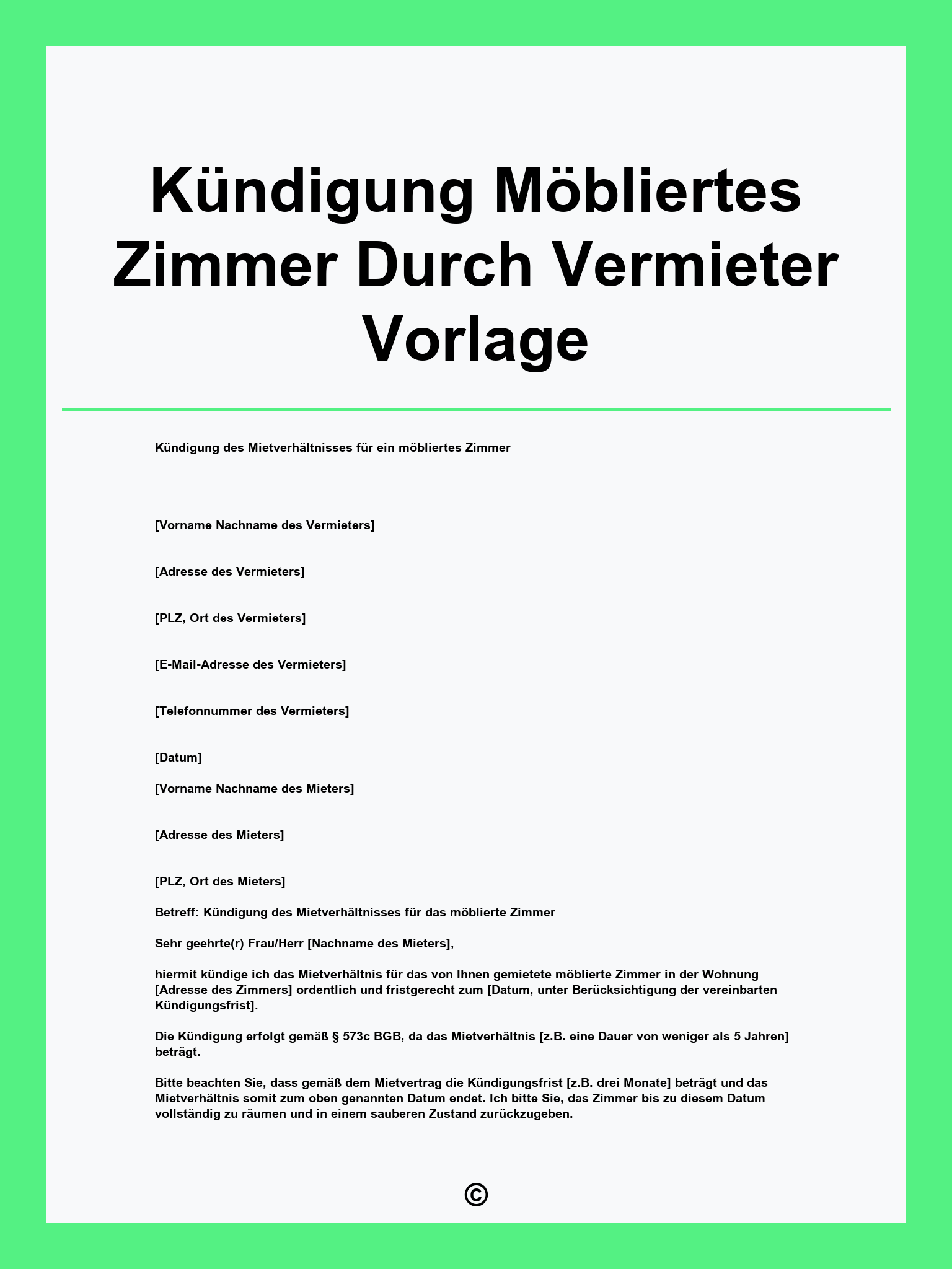 Kündigung Möbliertes Zimmer Durch Vermieter Vorlage