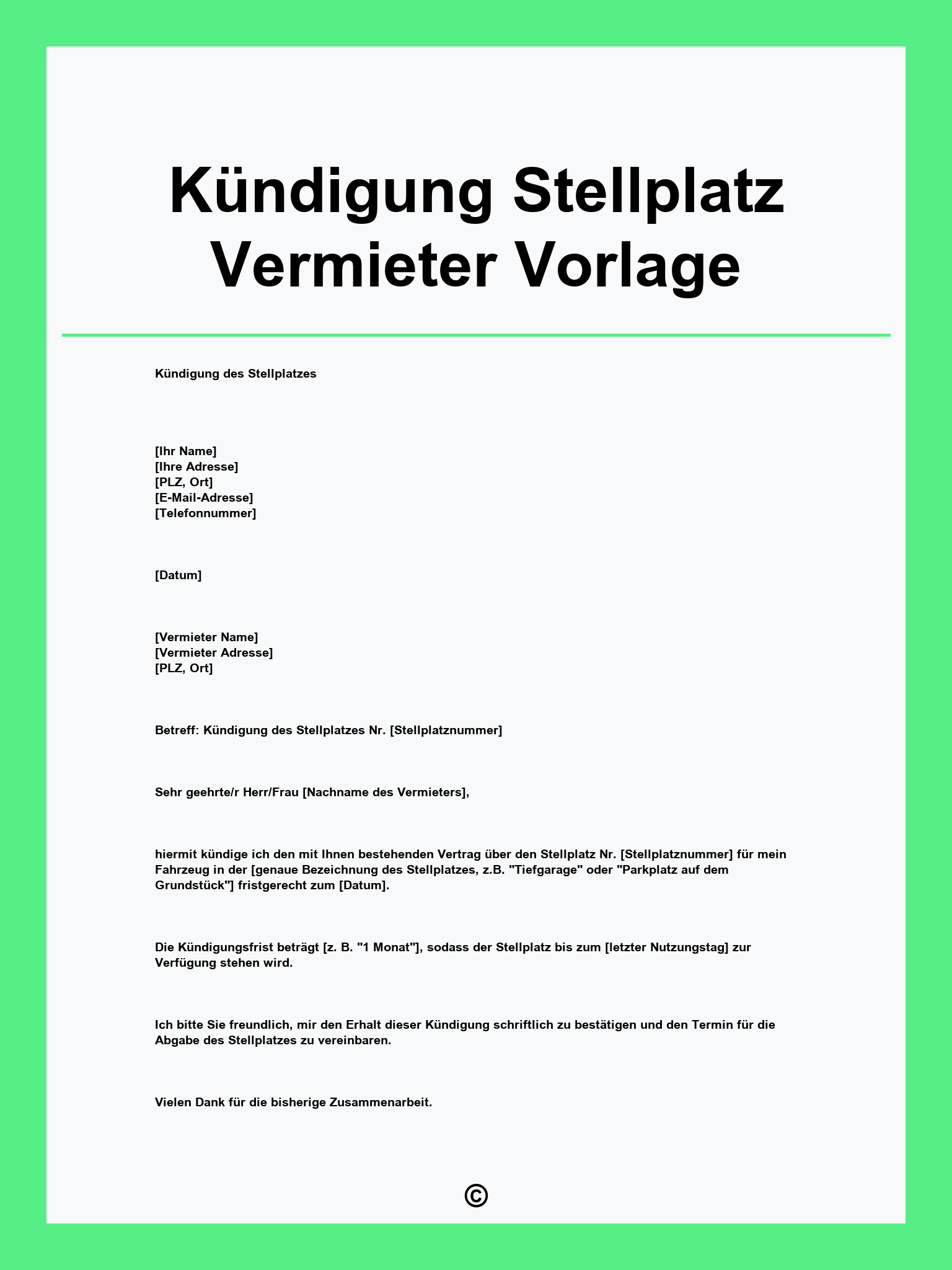K ndigung Stellplatz Vermieter Vorlage