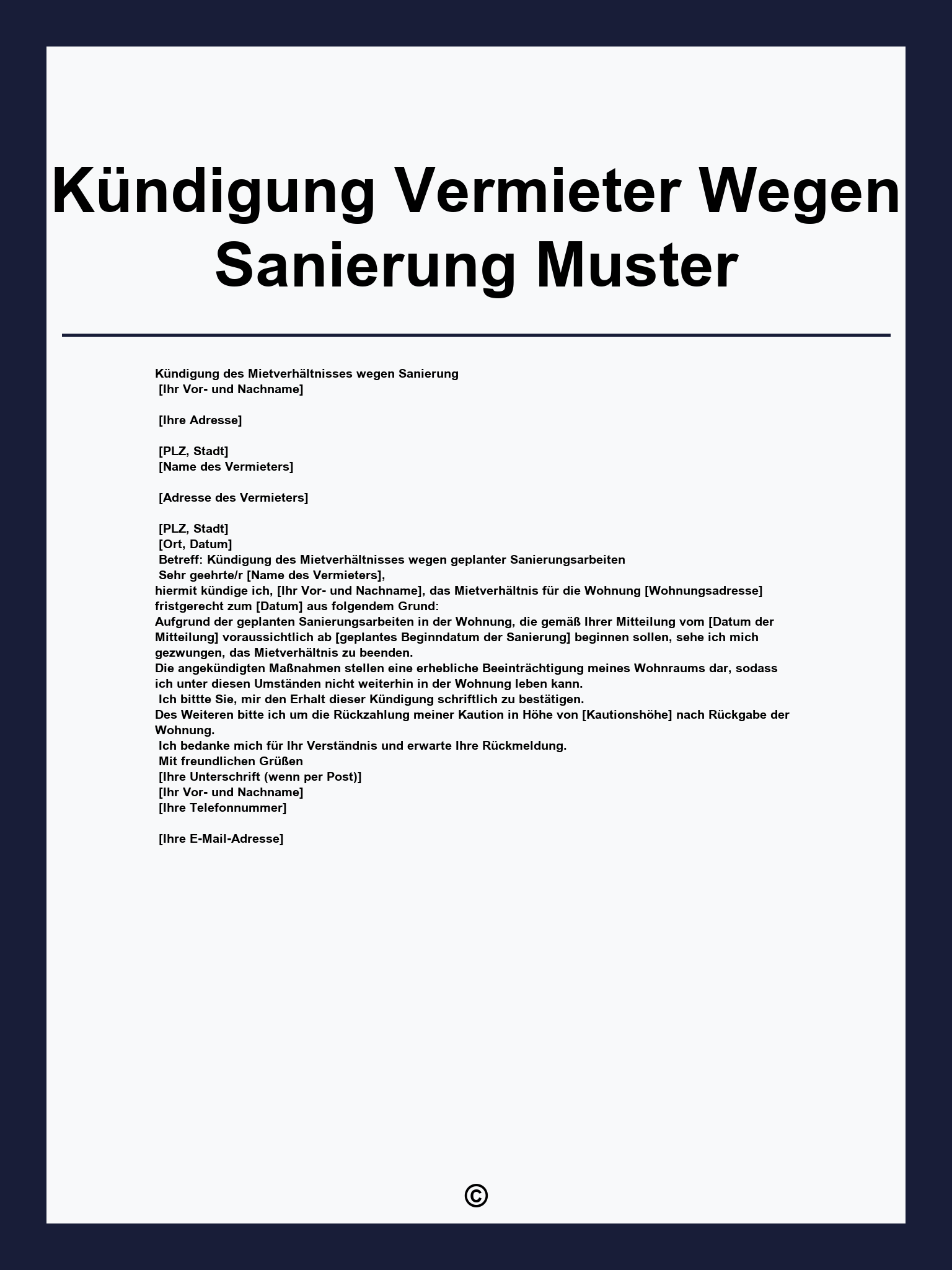 Kündigung Vermieter Wegen Sanierung Muster