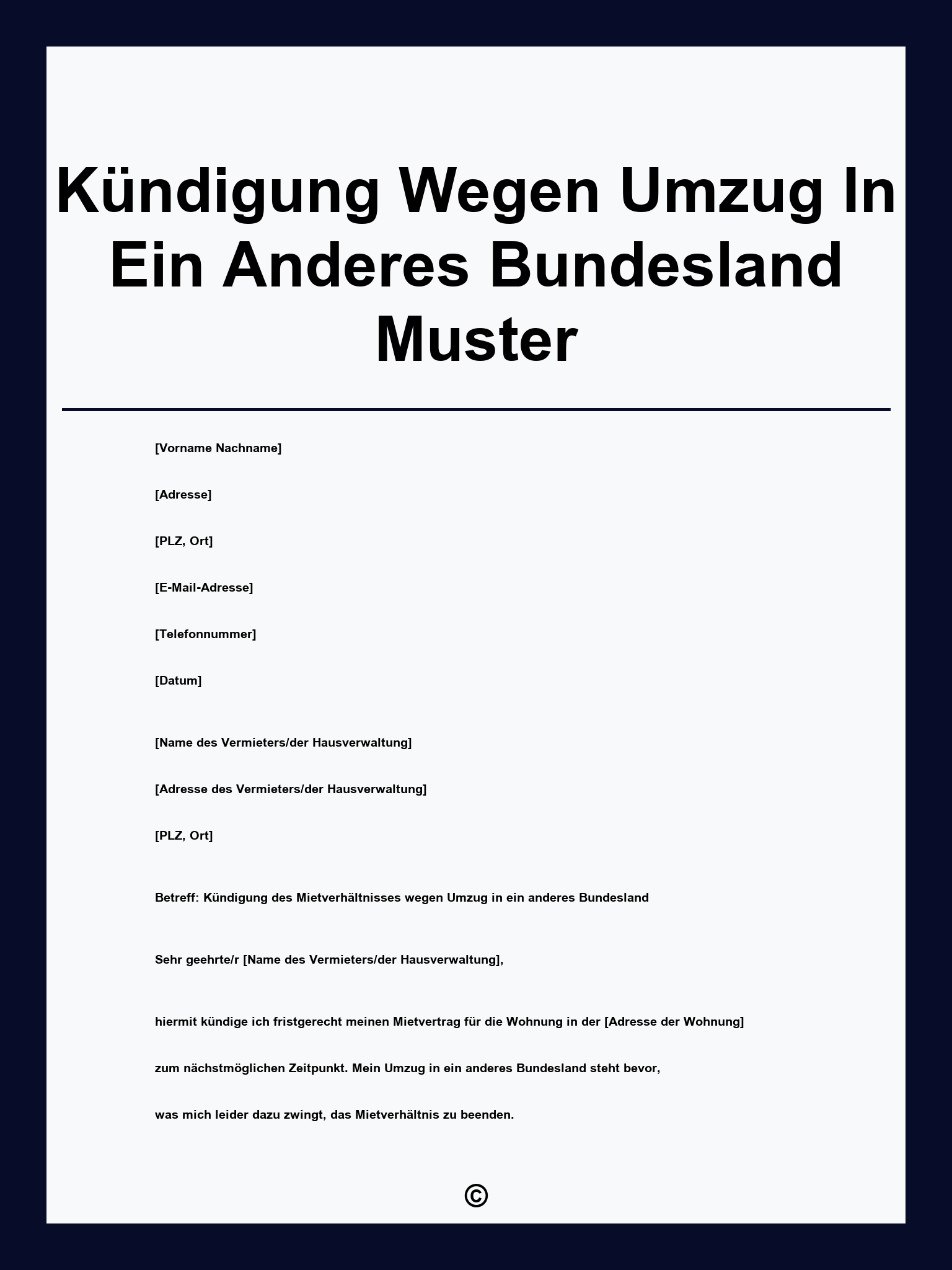 Kündigung Wegen Umzug In Ein Anderes Bundesland Muster