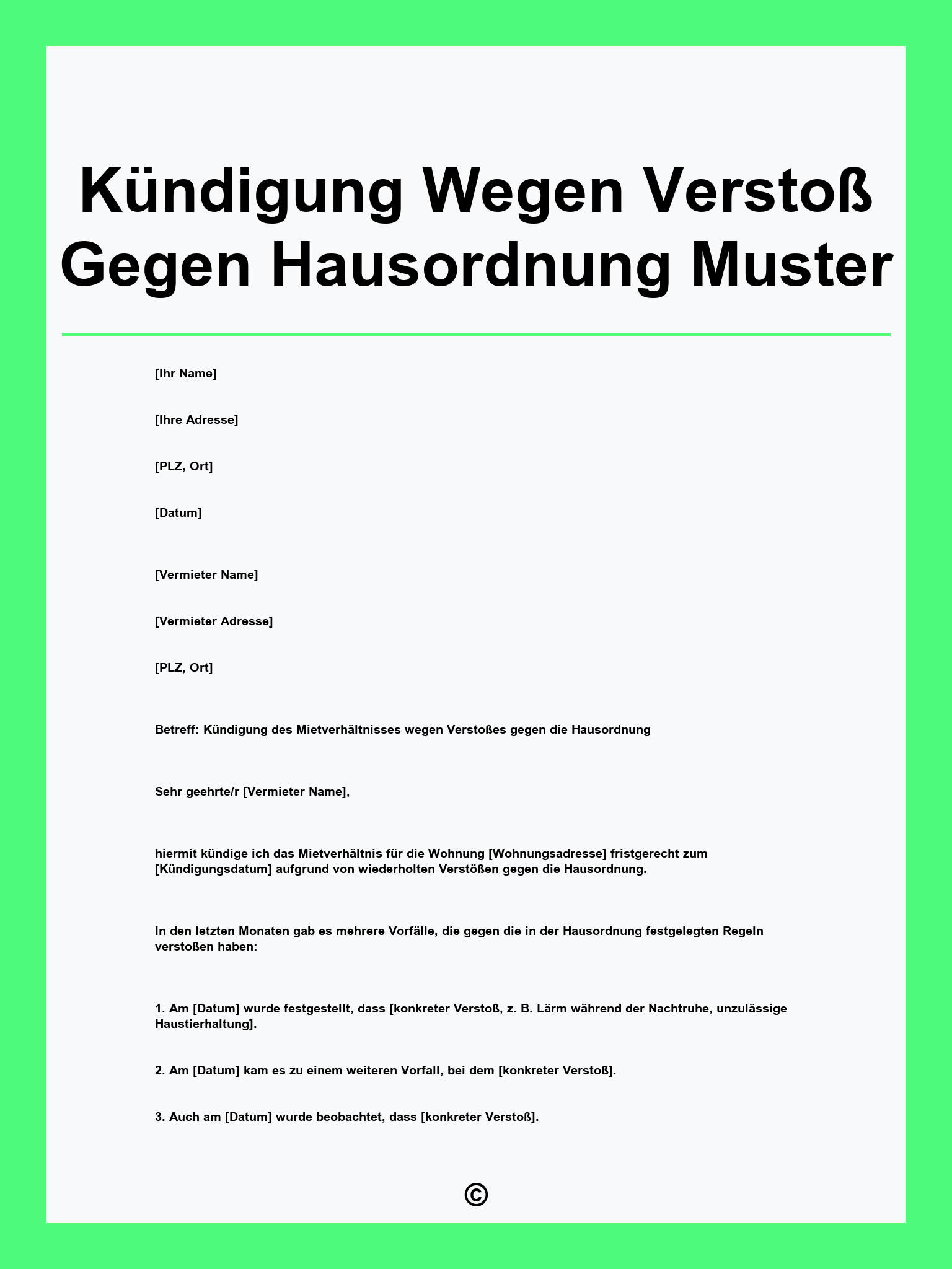 Kündigung Wegen Verstoß Gegen Hausordnung Muster