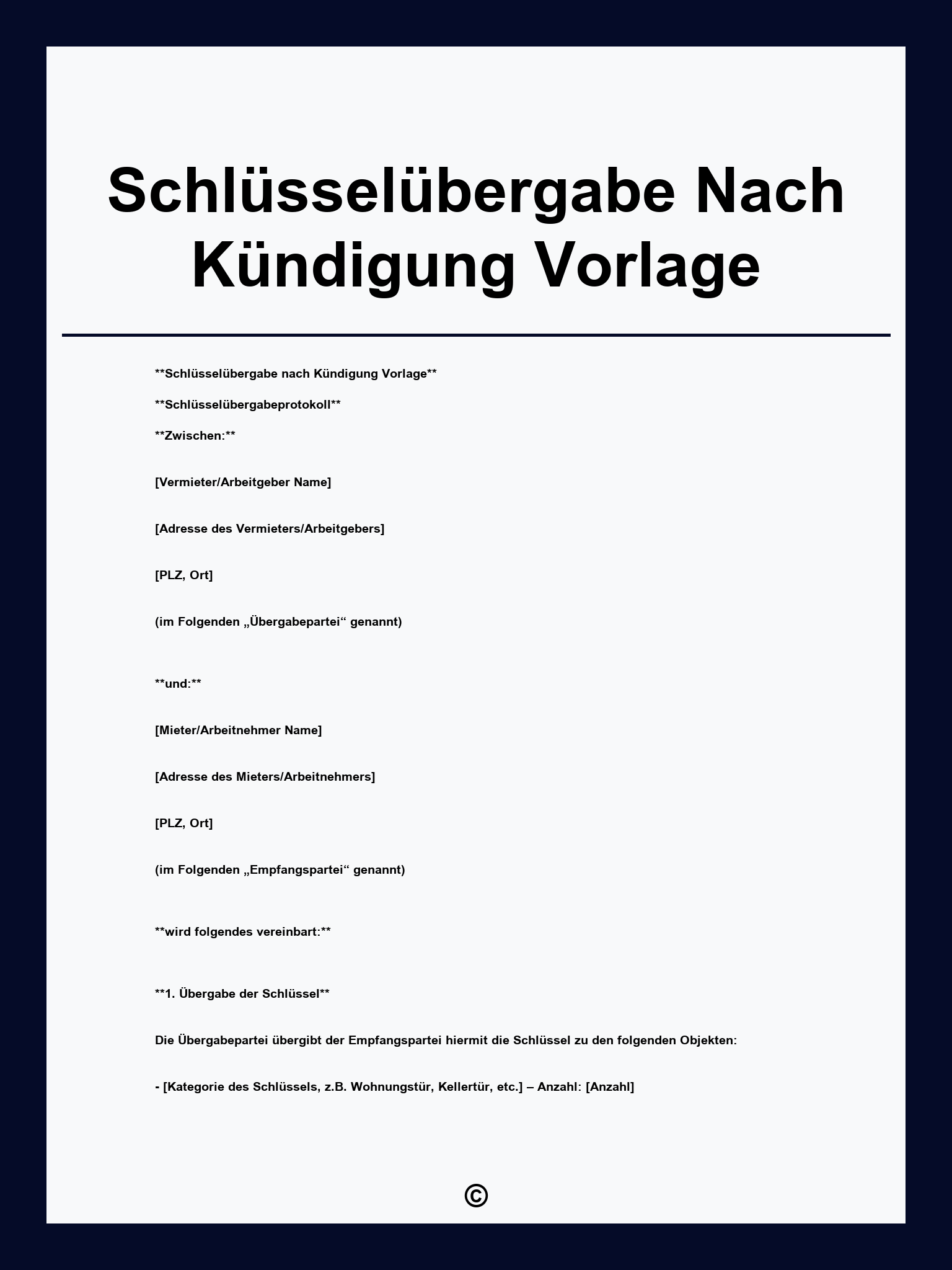 Schlüsselübergabe Nach Kündigung Vorlage