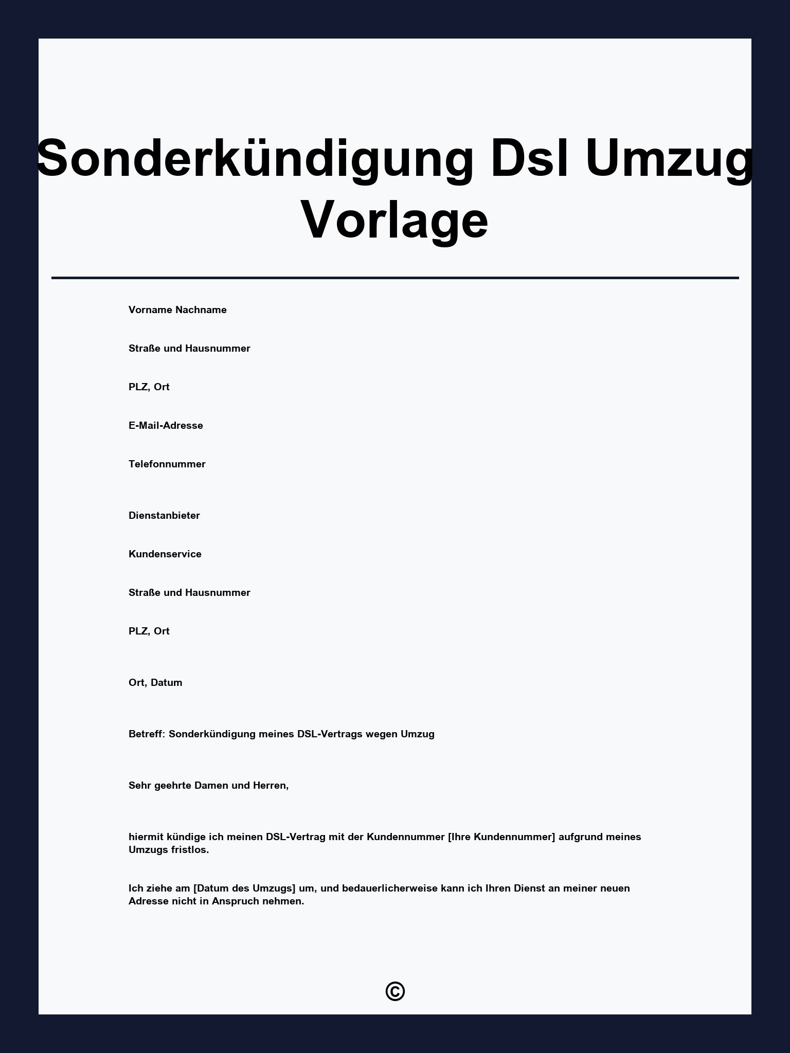 Sonderkündigung Dsl Umzug Vorlage