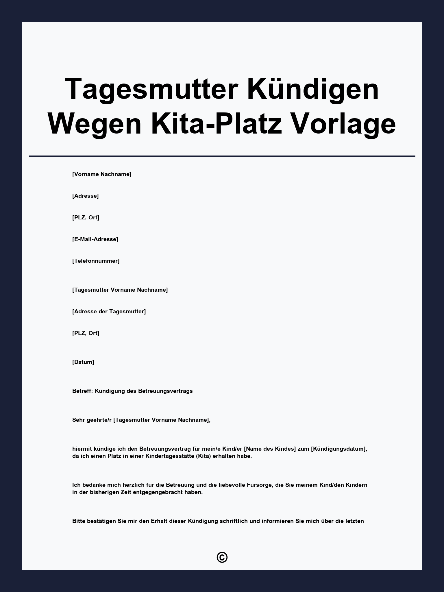 Tagesmutter Kündigen Wegen Kita-Platz Vorlage