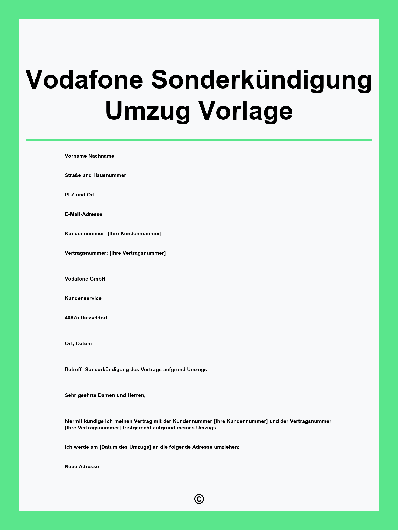 Vodafone Sonderkündigung Umzug Vorlage
