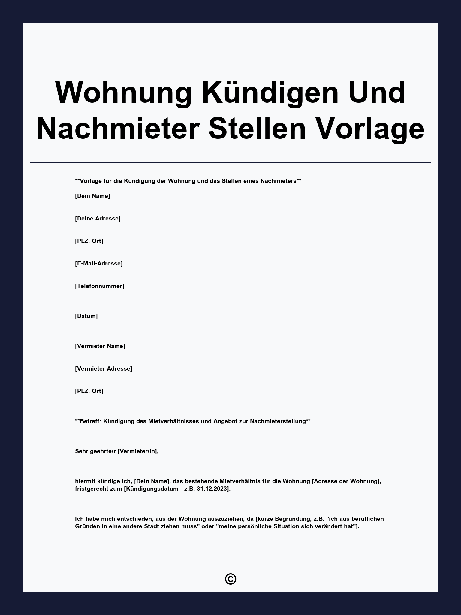 Wohnung Kündigen Und Nachmieter Stellen Vorlage